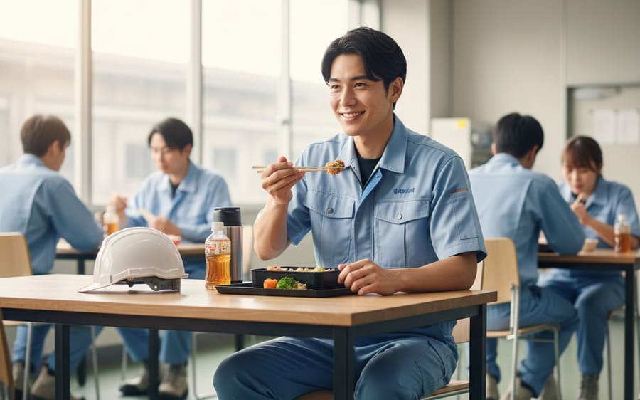 blg_factory 社食を食べる工場の社員
