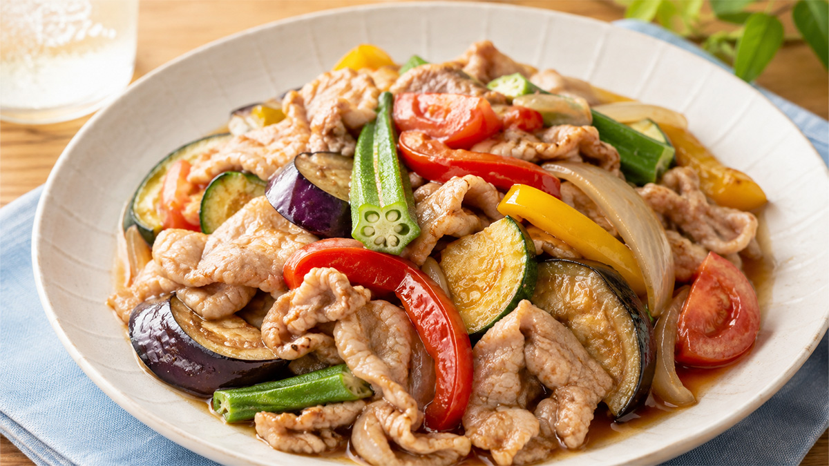 garlic_and_pork_stir-fry 豚肉と夏野菜のさっぱりスタミナ炒め